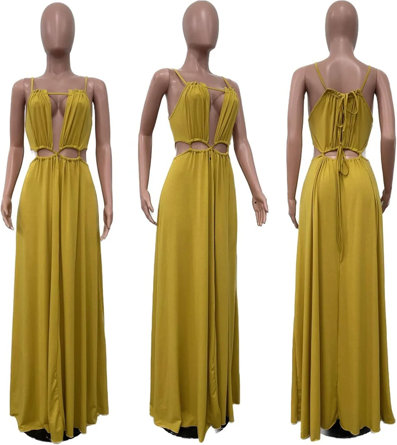 2025 Women Summer Beach Dresses Sexy Cut Out Sleeveless Spaghetti Strap Halter Dress Flowy Maxi Vacation Dress