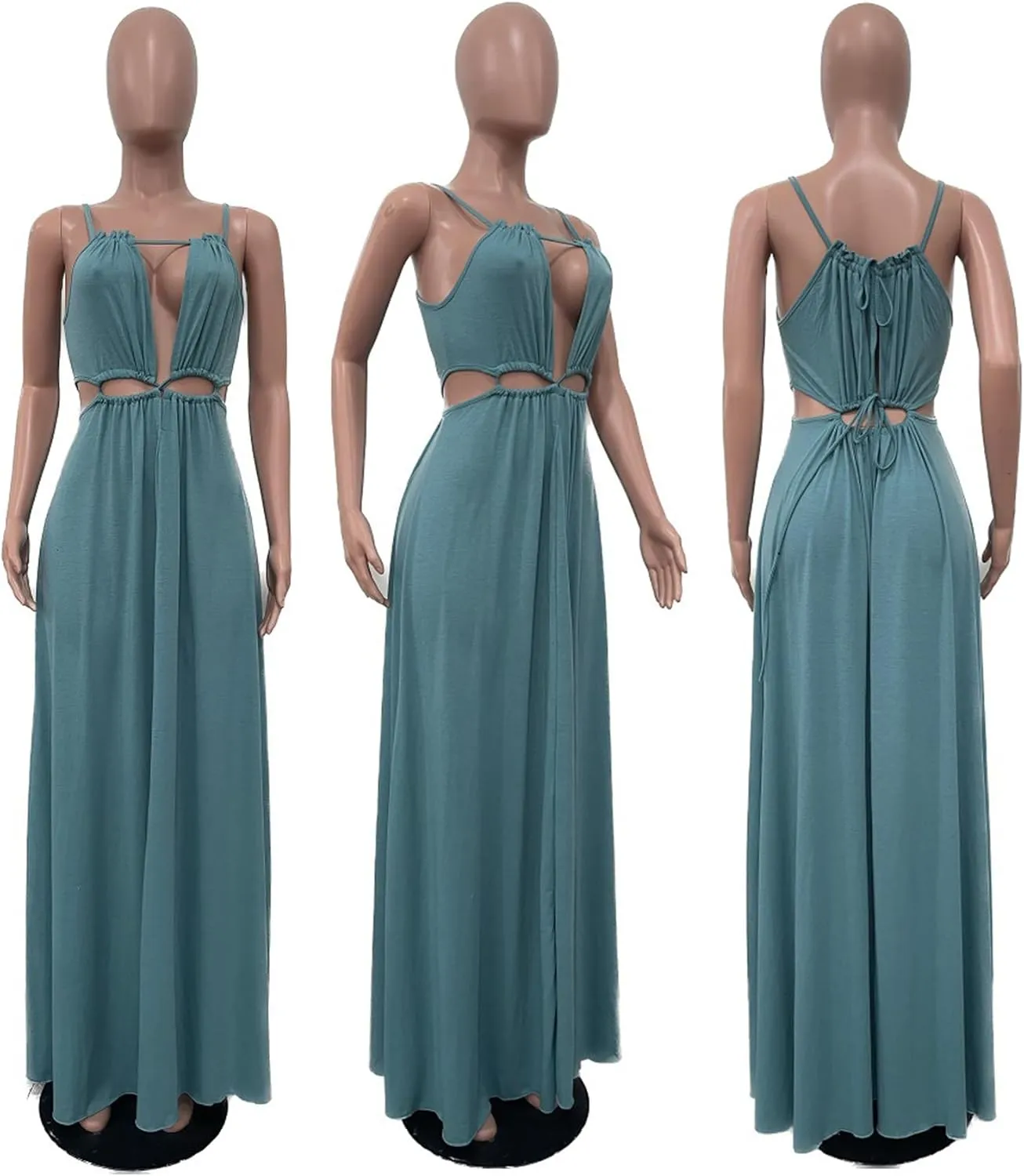 2025 Women Summer Beach Dresses Sexy Cut Out Sleeveless Spaghetti Strap Halter Dress Flowy Maxi Vacation Dress