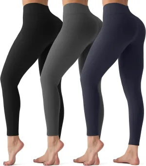 3 Pack Leggings with Pockets for Women,Butt Lift High Waisted Tummy Control Workout Yoga Pants Reg & Plus Size