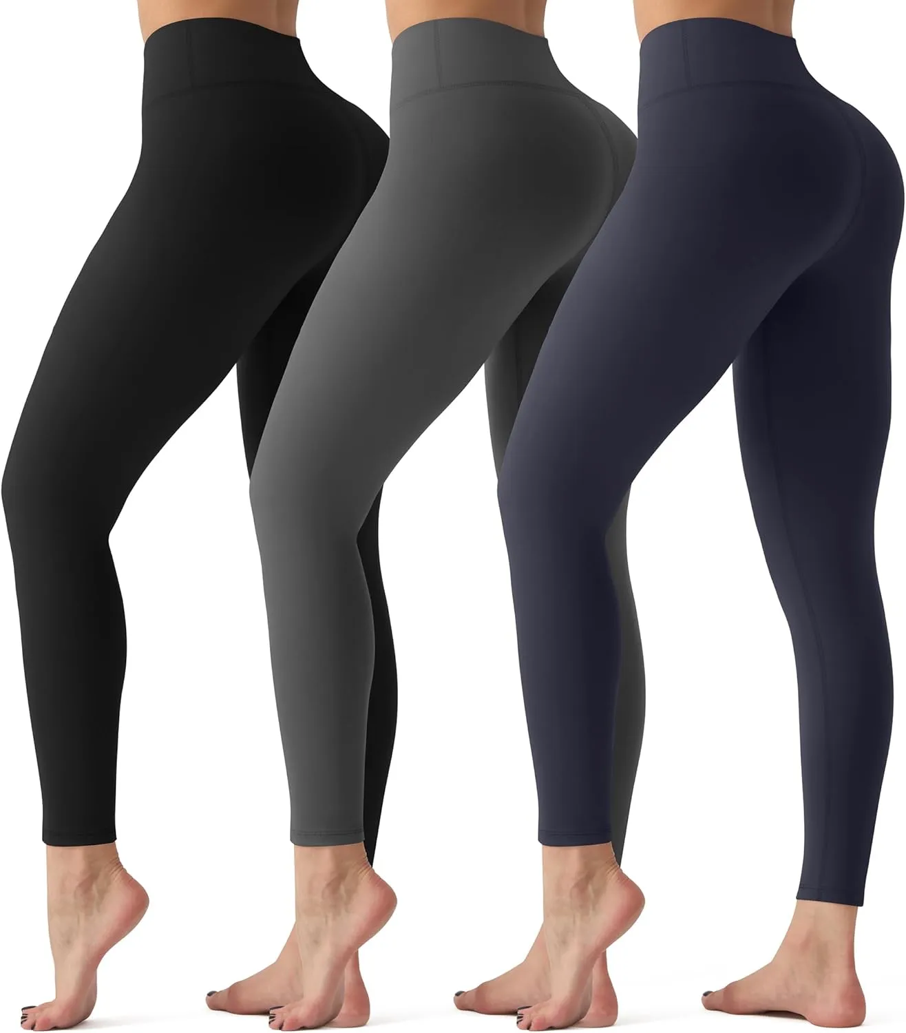3 Pack Leggings with Pockets for Women,Butt Lift High Waisted Tummy Control Workout Yoga Pants Reg & Plus Size
