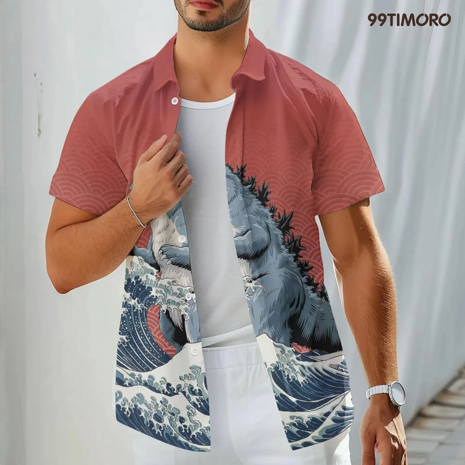 99TIMORO Game Character Hawaiian Shirt, Anime Movie Short Sleeve, Funny Print Button Down Top