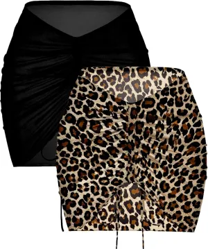 AI'MAGE 2 Pieces Women Beach Sheer Cover Ups Mesh Bikini Wrap Ruched Skirt for Swimwear S-XXL