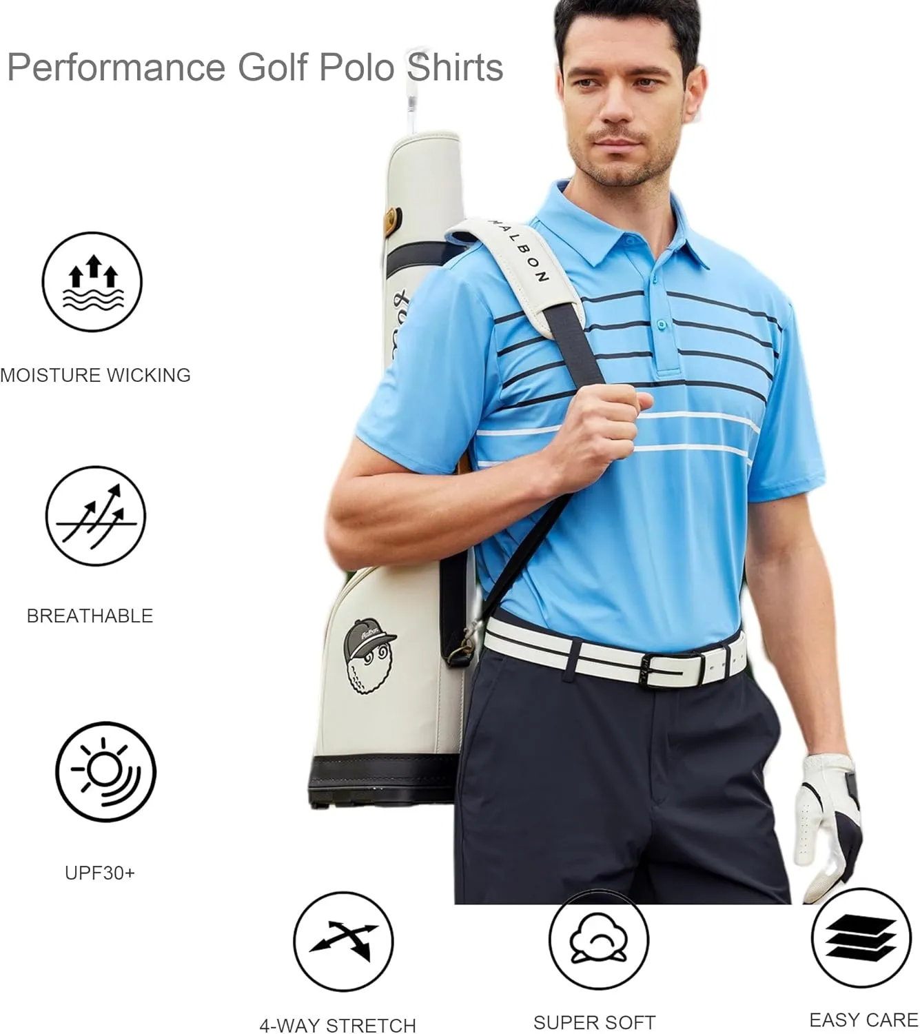 Alex Vando Mens Striped Golf Shirt Moisture Wicking Quick-Dry Sports Polo Shirts