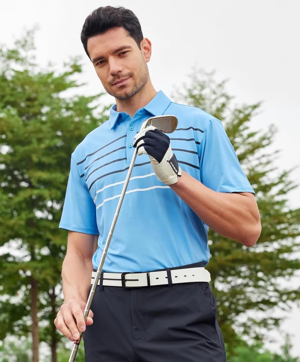 Alex Vando Mens Striped Golf Shirt Moisture Wicking Quick-Dry Sports Polo Shirts