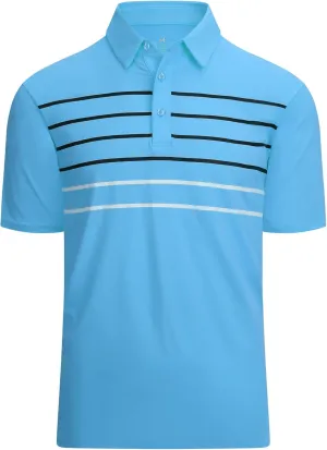Alex Vando Mens Striped Golf Shirt Moisture Wicking Quick-Dry Sports Polo Shirts