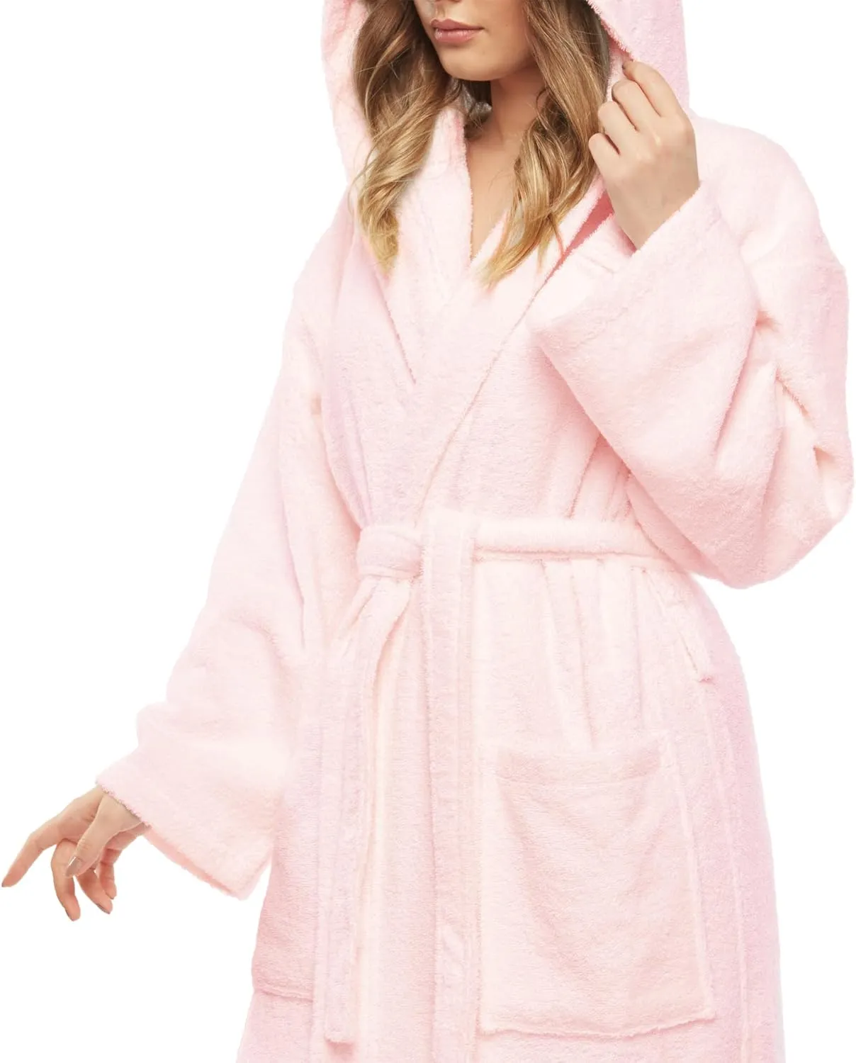 Arus Women's Hooded Classic Bathrobe Turkish Cotton Robe with Full Length Options
