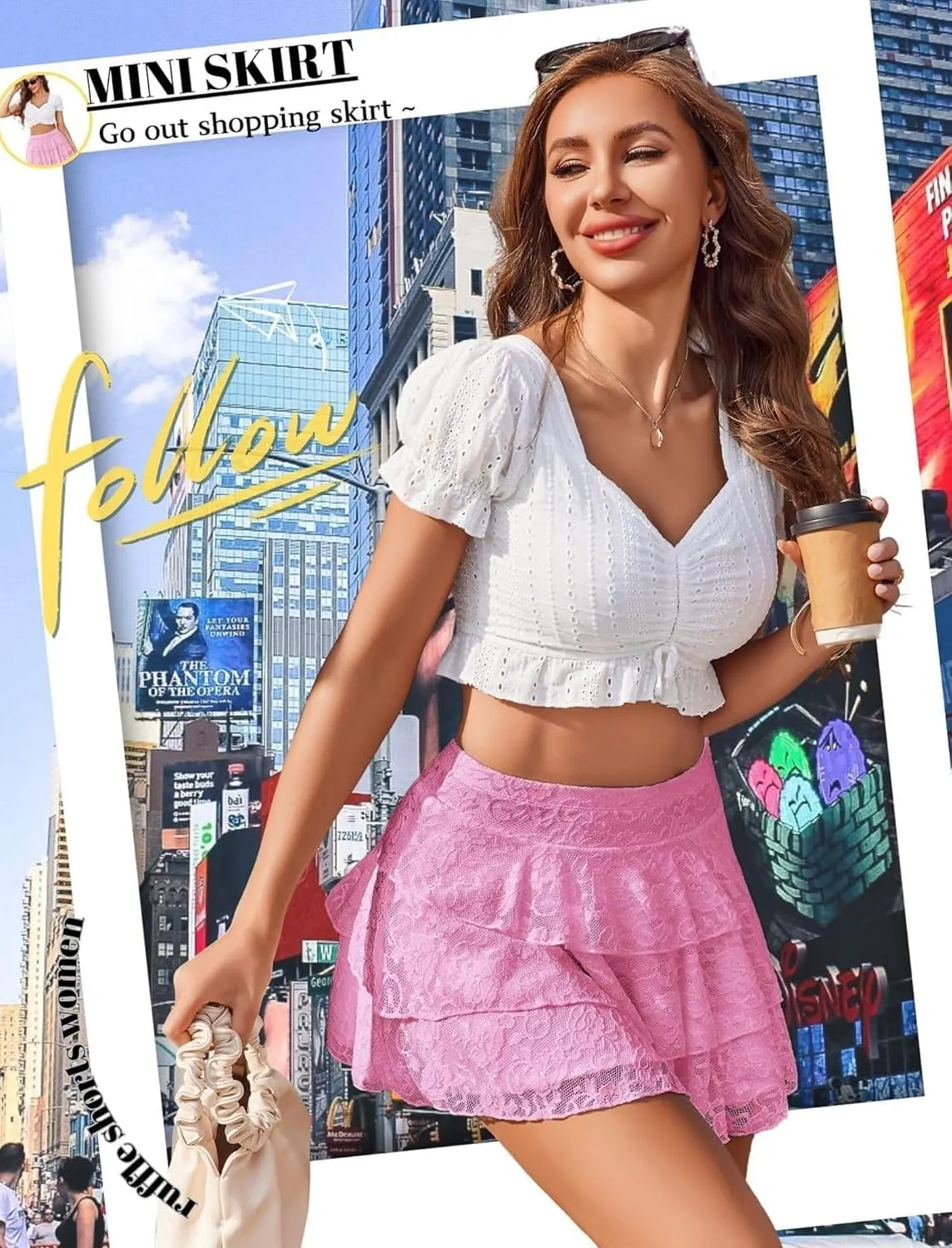 Avidlove Women Pleated Mini Skirt Lace Ruffles Short Skirt High Waisted Floral Layered Skirts