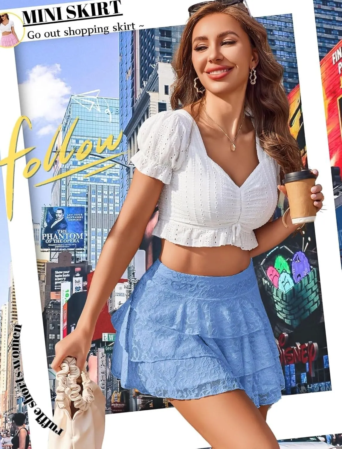 Avidlove Women Pleated Mini Skirt Lace Ruffles Short Skirt High Waisted Floral Layered Skirts