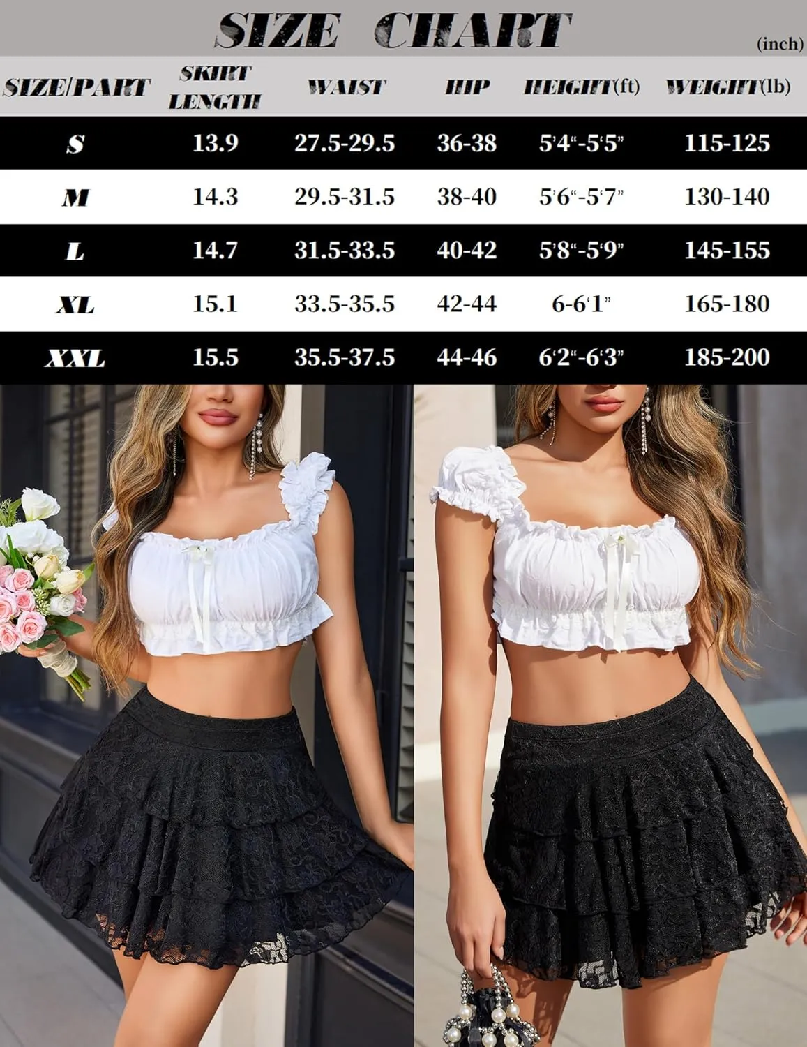 Avidlove Women Pleated Mini Skirt Lace Ruffles Short Skirt High Waisted Floral Layered Skirts