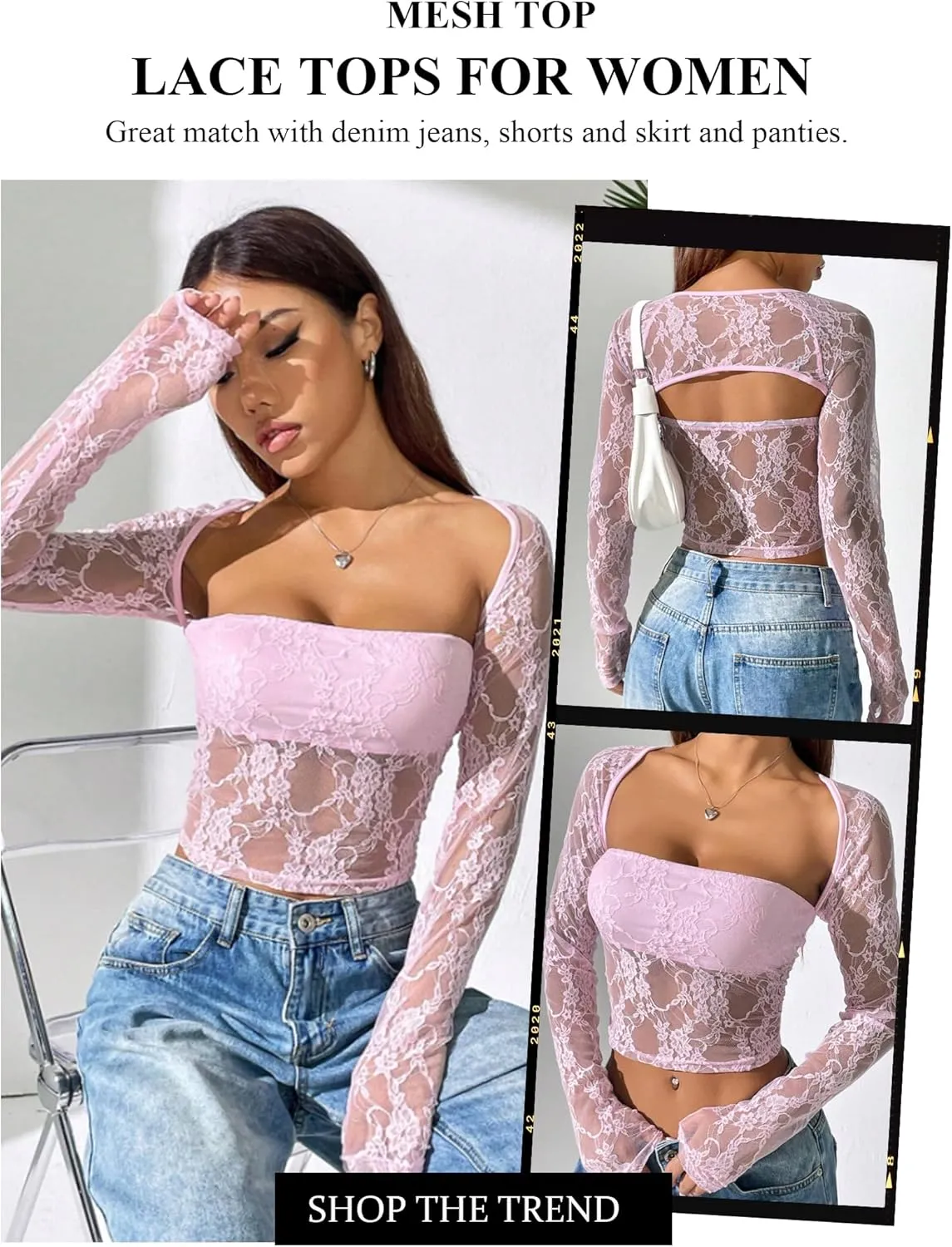 Avidlove Women's Mesh Tops Lace Long Sleeve Going Out Tops Square Neck Crop Top Shirt Strapless Tube Top and Bolero Set