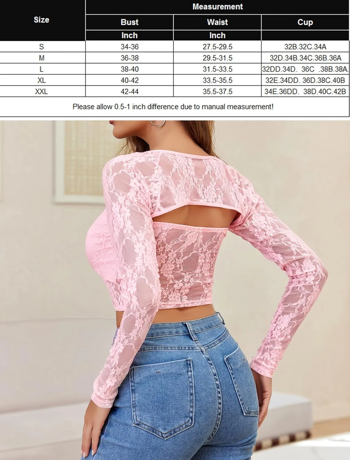 Avidlove Women's Mesh Tops Lace Long Sleeve Going Out Tops Square Neck Crop Top Shirt Strapless Tube Top and Bolero Set