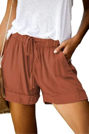 Basoteeuo Womens Shorts Summer Comfy Cotton Elastic Waist Drawstring Casual Shorts with Pockets