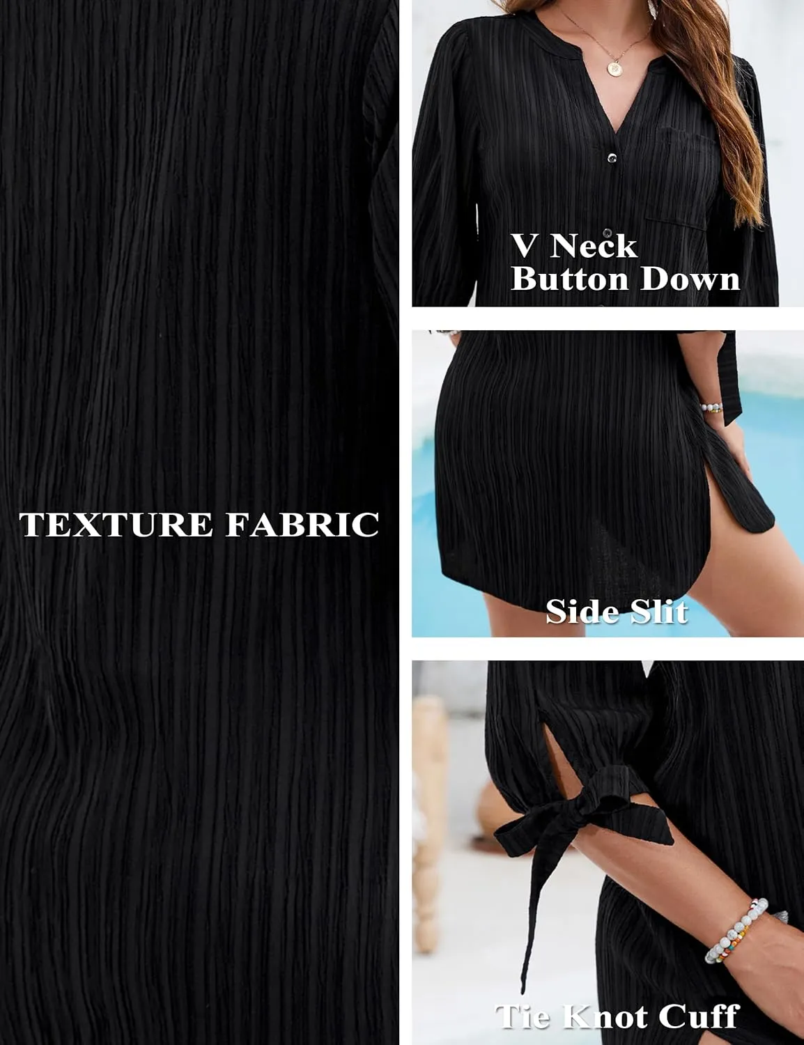 Blooming Jelly Womens Swimsuit Coverup Button Down Bathing Suit Cover Up Tie Swim Beach Cover Ups