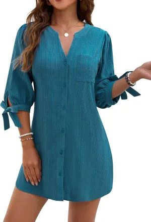 Blooming Jelly Womens Swimsuit Coverup Button Down Bathing Suit Cover Up Tie Swim Beach Cover Ups