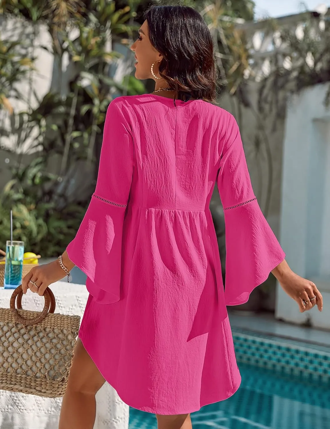 Blooming Jelly Womens Swimsuit Coverup V Neck Chiffon Bathing Suit Beach Dress Flowy Swim Bikini Cover Up