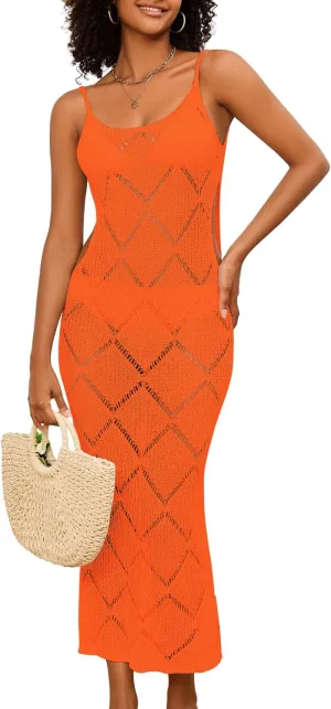 Bsubseach Swimsuit Crochet Beach Coverup - Women Hollow Out Knit Swim Cover Up Dress Spaghetti Strap Backless Dresses