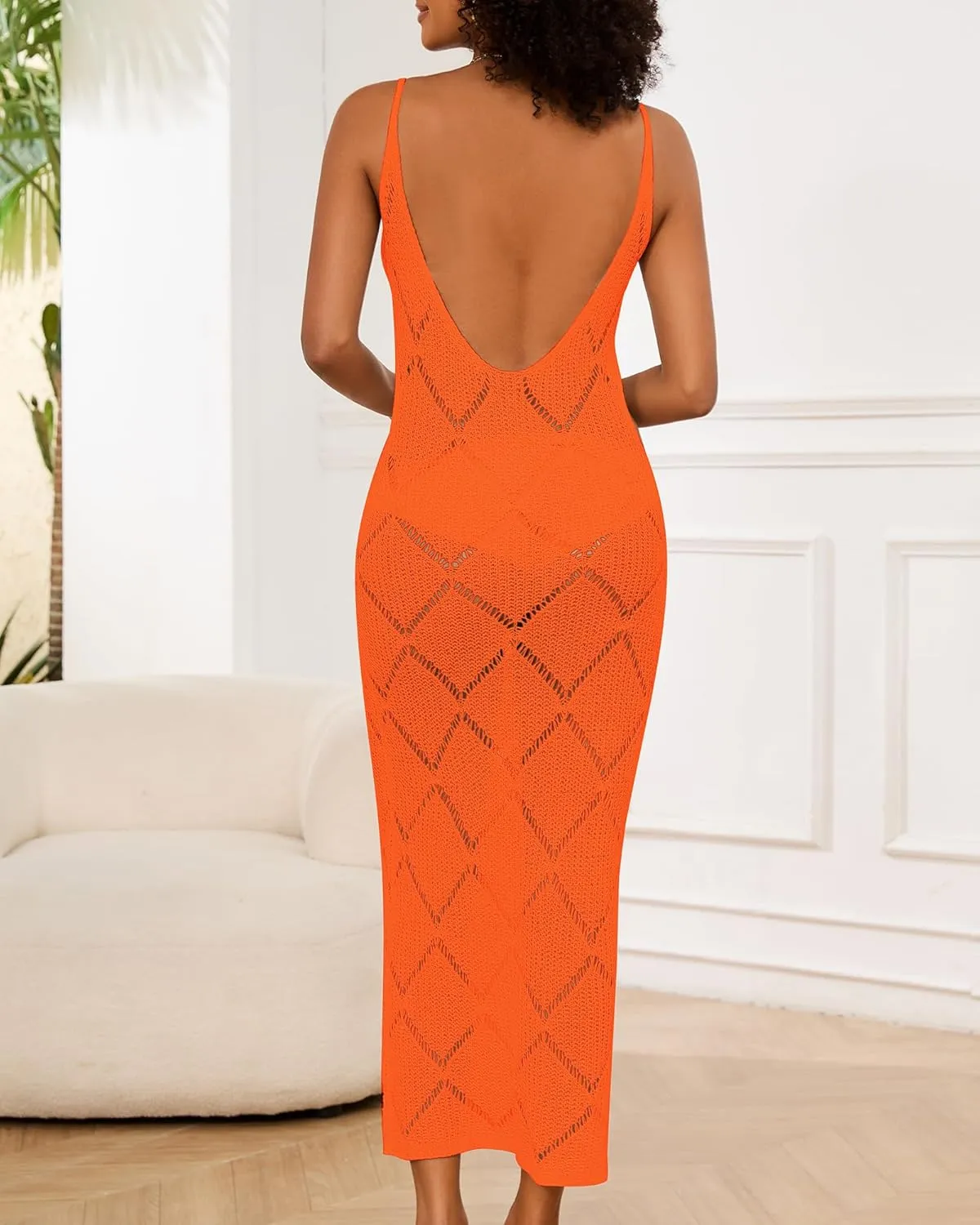 Bsubseach Swimsuit Crochet Beach Coverup - Women Hollow Out Knit Swim Cover Up Dress Spaghetti Strap Backless Dresses