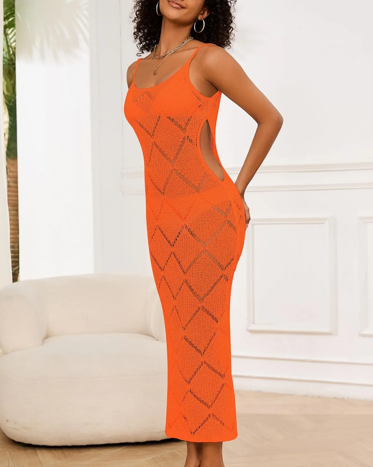 Bsubseach Swimsuit Crochet Beach Coverup - Women Hollow Out Knit Swim Cover Up Dress Spaghetti Strap Backless Dresses