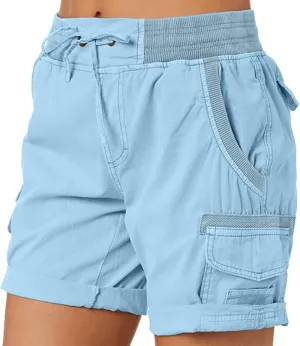Cargo Shorts for Women Hiking High Waisted Summer Y2k Shorts Drawstring Bermuda Pull On Short Pants with Pockets