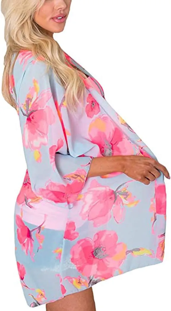 CASURESS Women's Cardigan-Sheer Kimono Loose Summer Floral Print Cover Ups