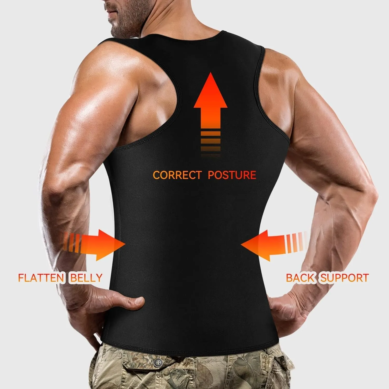 Cimkiz Men's Waist Trainer Sauna Suit Shirt, Gym & Exercise Compression Vest, Sweat-Boosting Workout Top