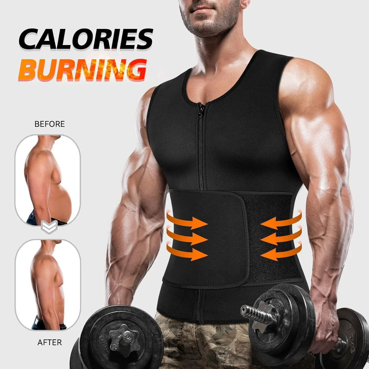 Cimkiz Men's Waist Trainer Sauna Suit Shirt, Gym & Exercise Compression Vest, Sweat-Boosting Workout Top