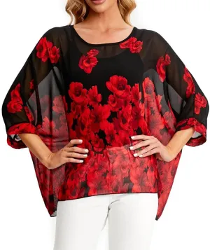 Ckikiou Womens Batwing Loose Chiffon Summer Blouse Tunic Floral Printed Boho Beach Cover ups