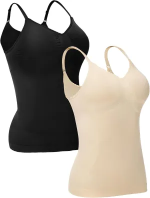Compression Tank Tops for Women, High Shaping Scoop & V-Neck Cami, Shapewear Tummy Control Camisole