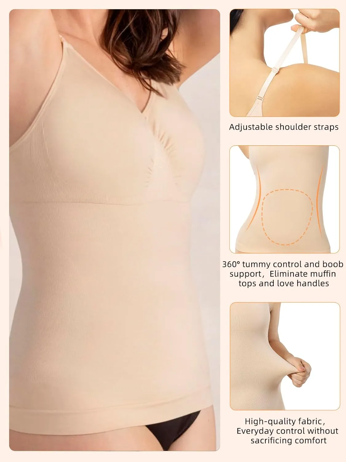 Compression Tank Tops for Women, High Shaping Scoop & V-Neck Cami, Shapewear Tummy Control Camisole