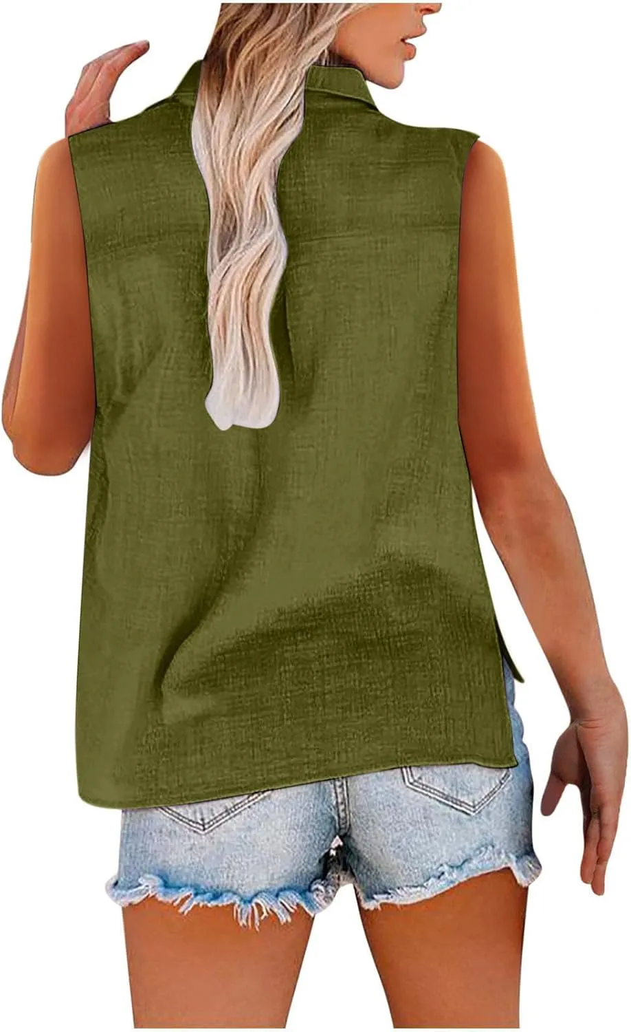 Cotton Linen Shirts for Women Sleeveless Collared Tops Oversized Button Up Blouses Work Shirts Casual Summer Tshirt