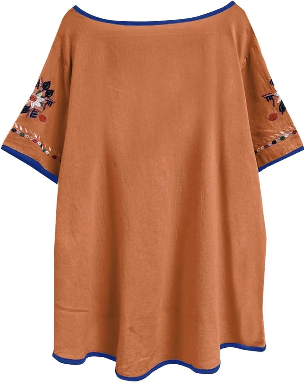 Cotton Linen Tops for Women 2024 Summer Boho Embroidered Mexican Blouse Plus Size Casual Crewneck Tee Shirts Tunics