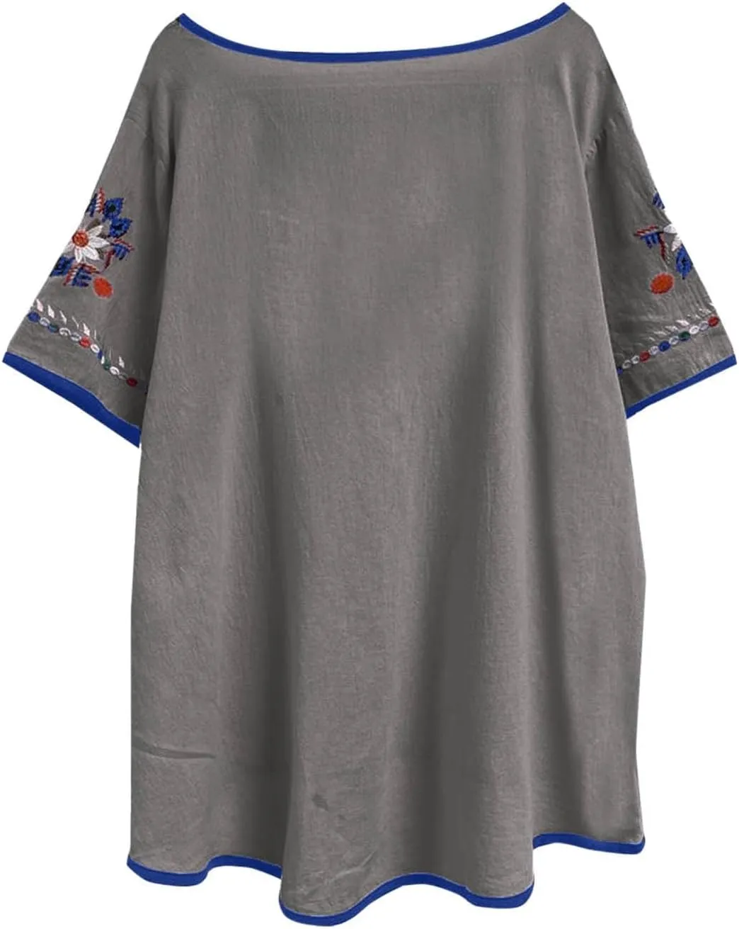 Cotton Linen Tops for Women 2024 Summer Boho Embroidered Mexican Blouse Plus Size Casual Crewneck Tee Shirts Tunics