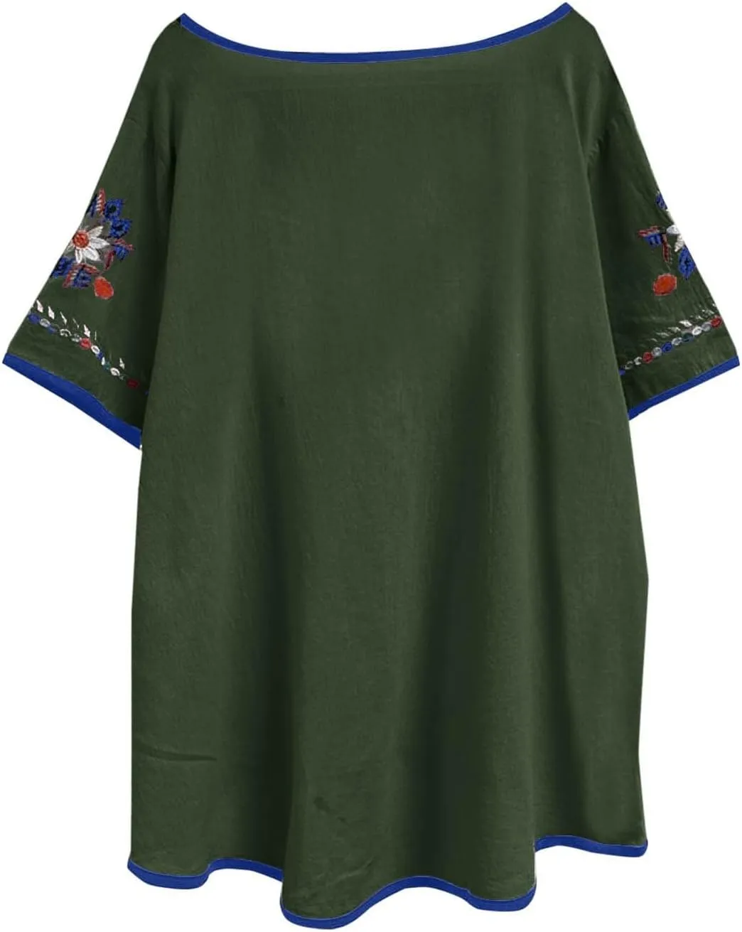 Cotton Linen Tops for Women 2024 Summer Boho Embroidered Mexican Blouse Plus Size Casual Crewneck Tee Shirts Tunics