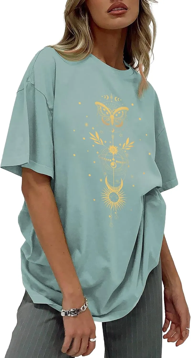 CSDAJIO Women's Casual Short Sleeve Loose Shirt Oversized T-Shirt Trendy Going Out Crew Neck Summer Graphic Tees