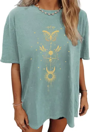 CSDAJIO Women's Casual Short Sleeve Loose Shirt Oversized T-Shirt Trendy Going Out Crew Neck Summer Graphic Tees