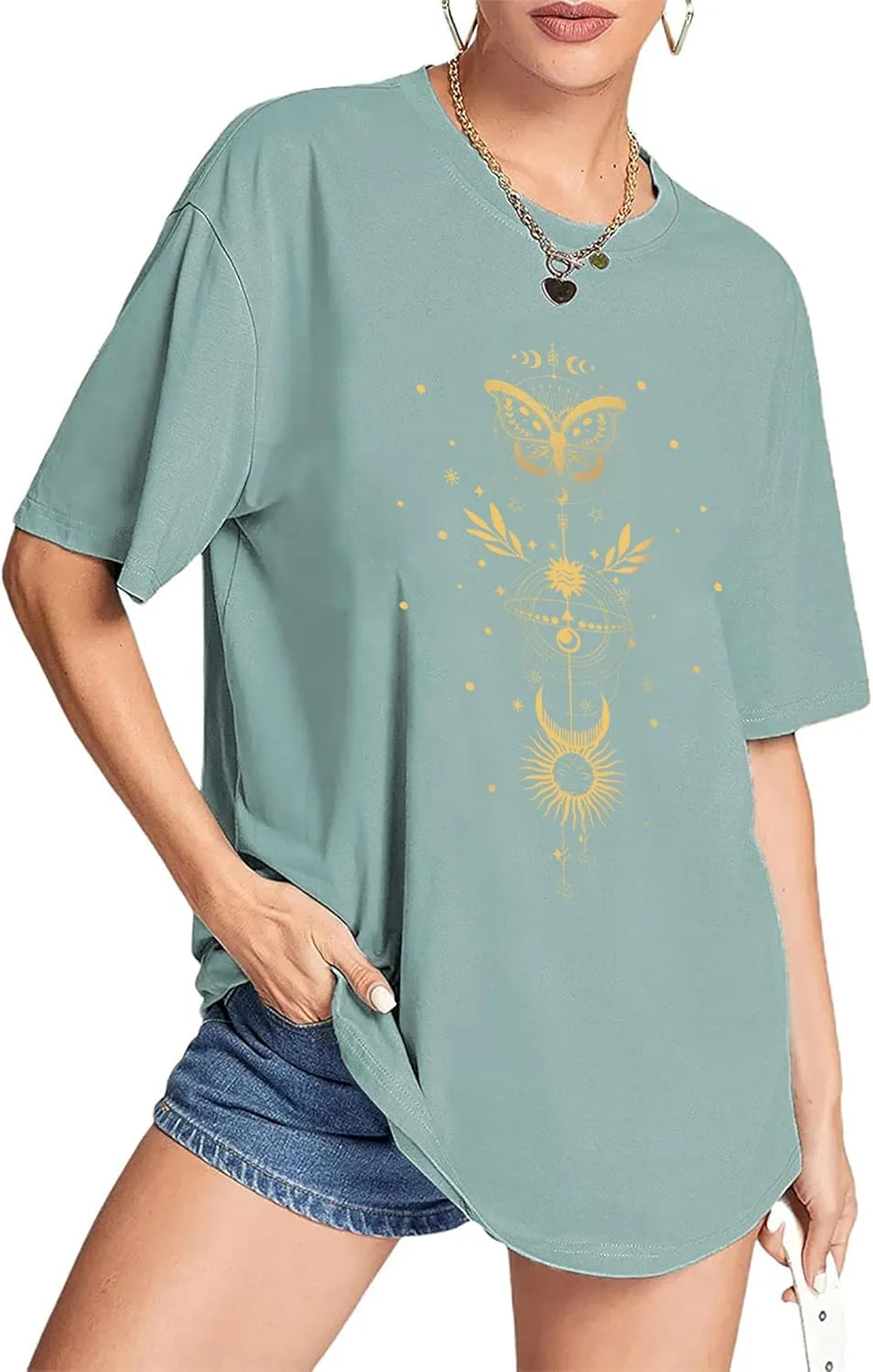 CSDAJIO Women's Casual Short Sleeve Loose Shirt Oversized T-Shirt Trendy Going Out Crew Neck Summer Graphic Tees