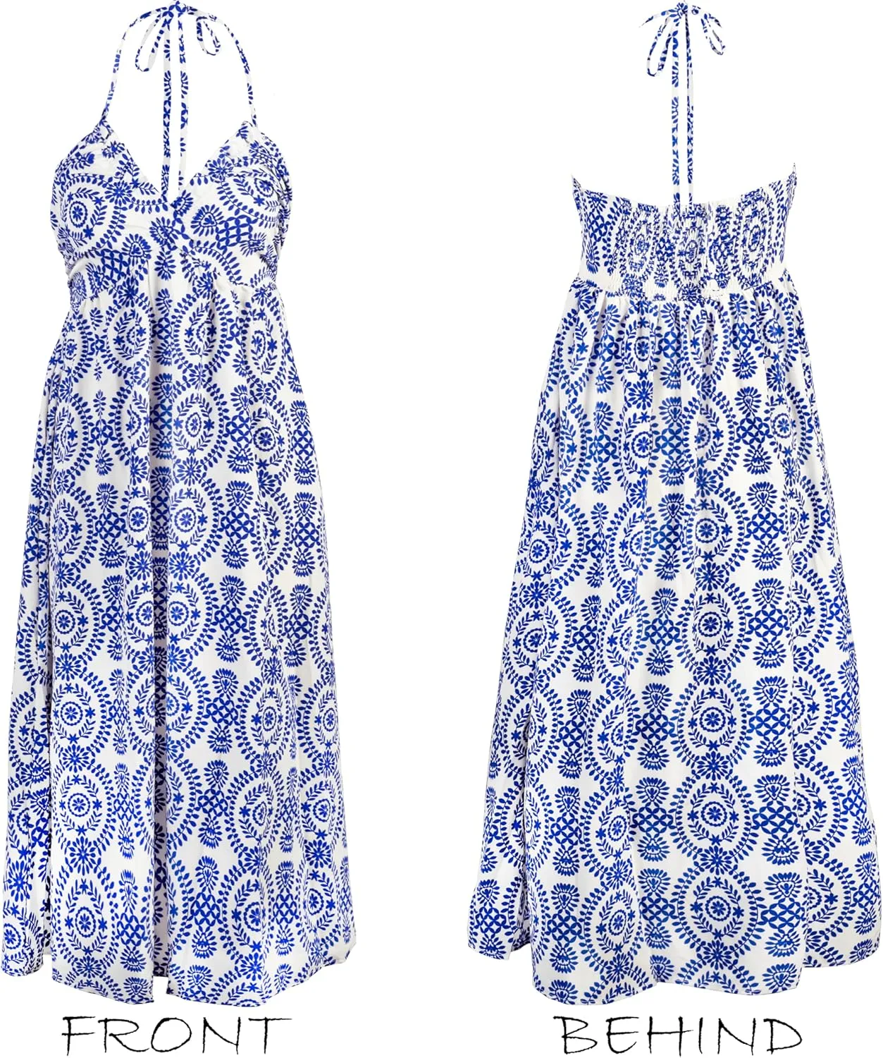 CUPSHE Women Backless Floral Summer Dress Plunging V Halter Neck Spaghetti Strap Ruffle Casual Beach Holiday Maxi Dress