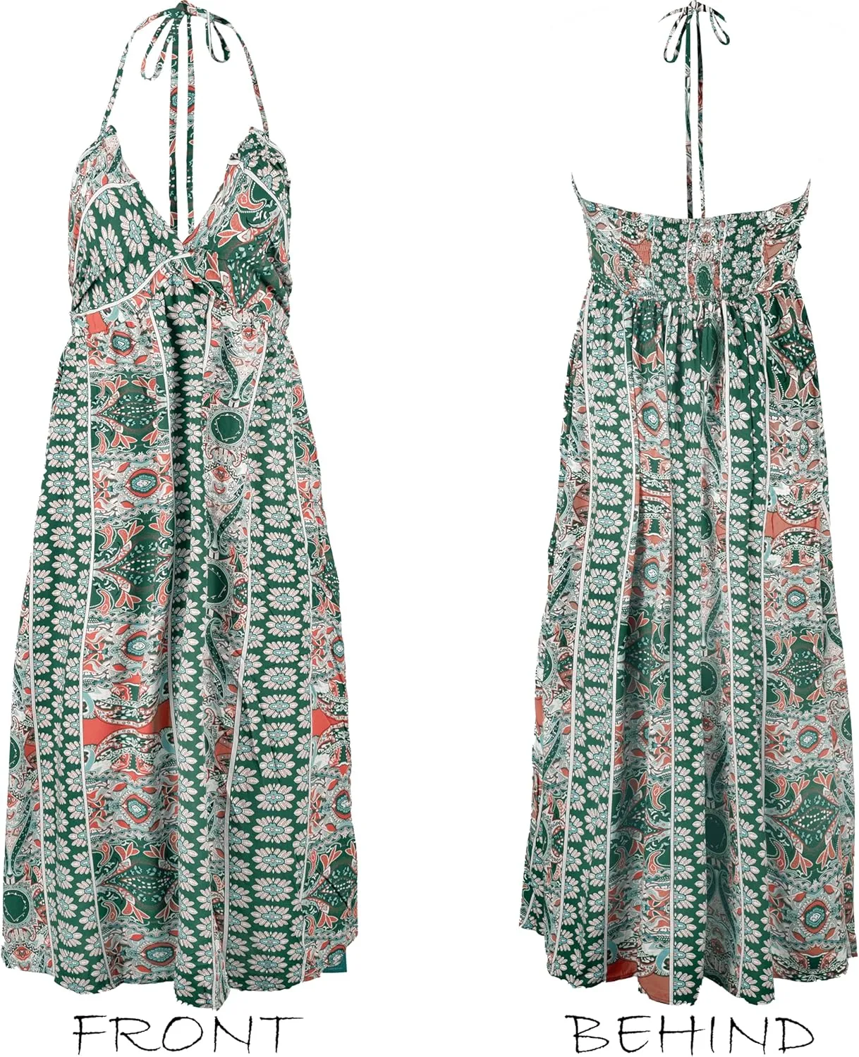 CUPSHE Women Backless Floral Summer Dress Plunging V Halter Neck Spaghetti Strap Ruffle Casual Beach Holiday Maxi Dress