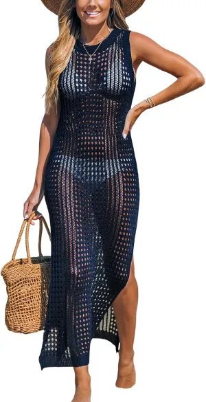 CUPSHE Women Cutout Bodycon Maxi Cover-Up Dress Crew Neck Sleeveless Cover Up Summer