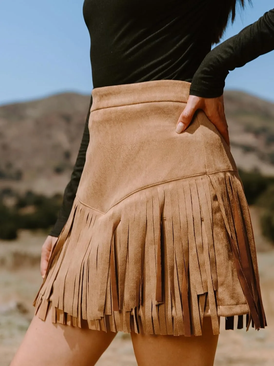 CUPSHE Women Skirts Terra Cotta High Waist Fringe Mini Skirt Short Skirts