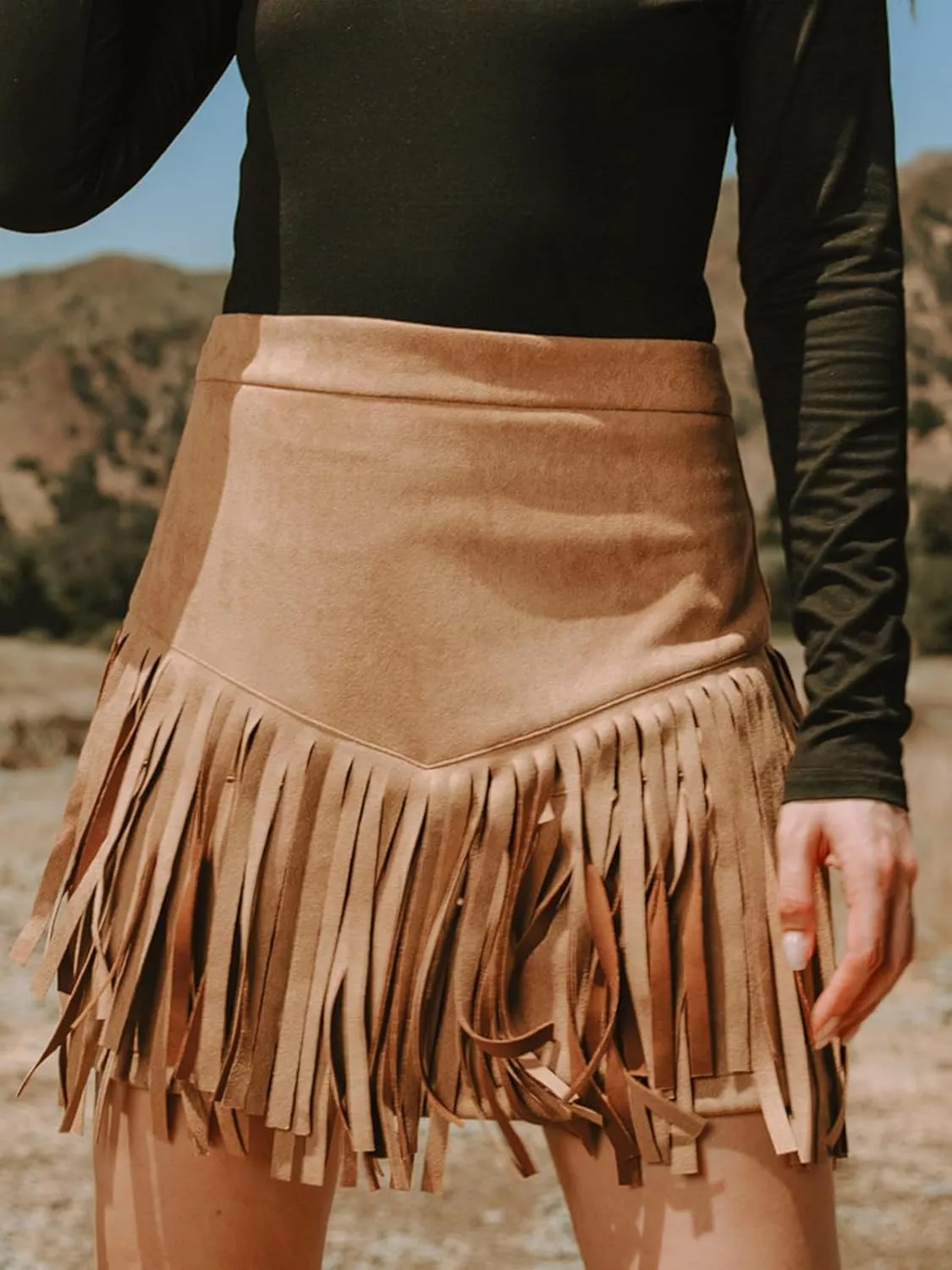CUPSHE Women Skirts Terra Cotta High Waist Fringe Mini Skirt Short Skirts