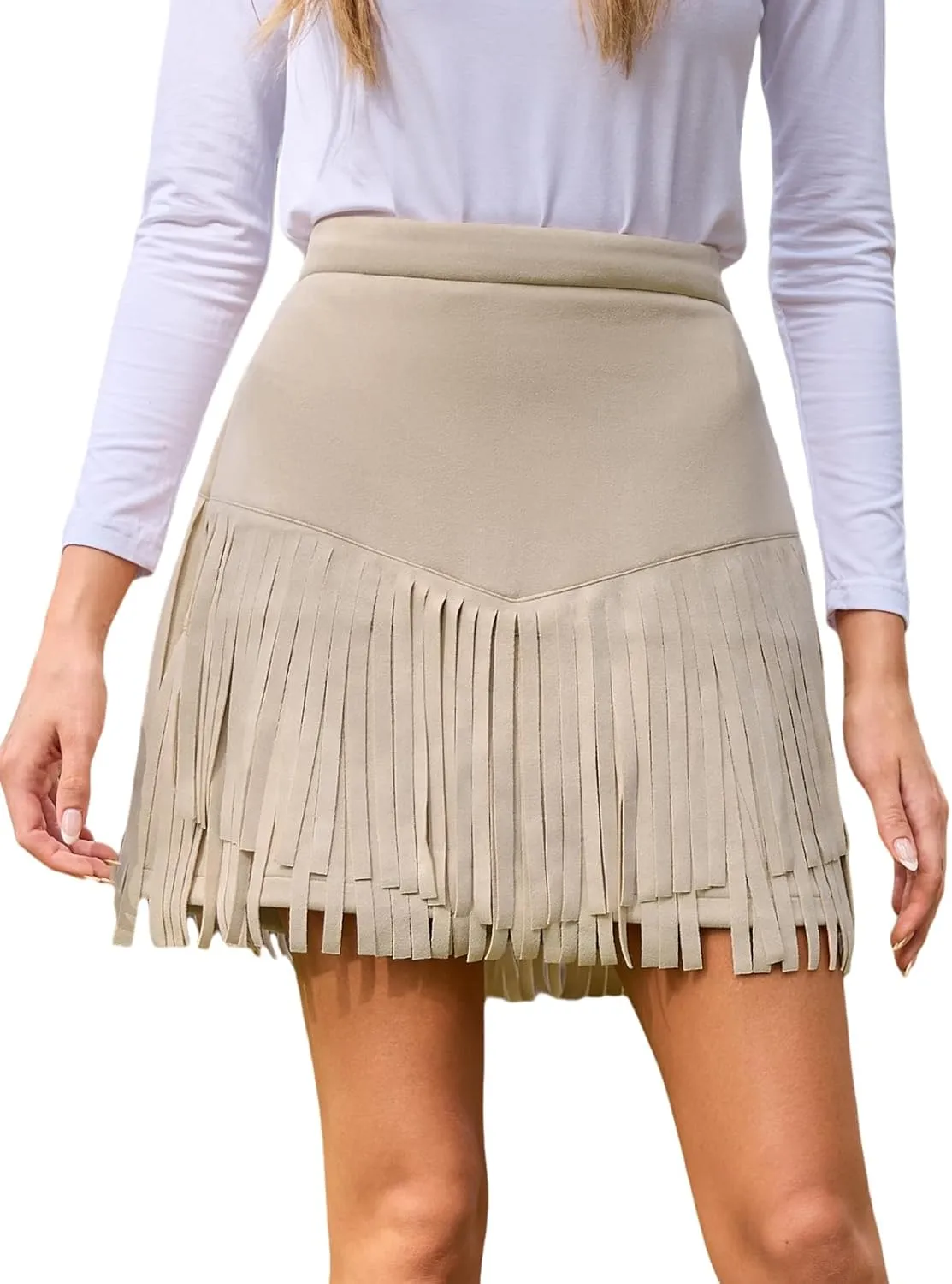 CUPSHE Women Skirts Terra Cotta High Waist Fringe Mini Skirt Short Skirts