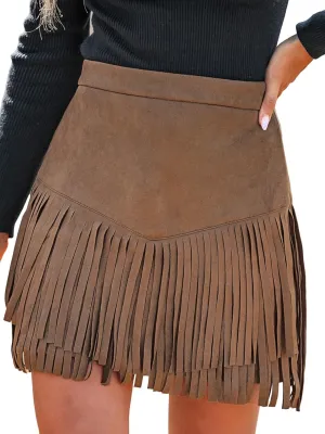 CUPSHE Women Skirts Terra Cotta High Waist Fringe Mini Skirt Short Skirts