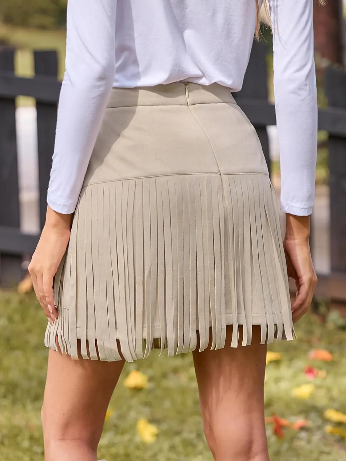 CUPSHE Women Skirts Terra Cotta High Waist Fringe Mini Skirt Short Skirts