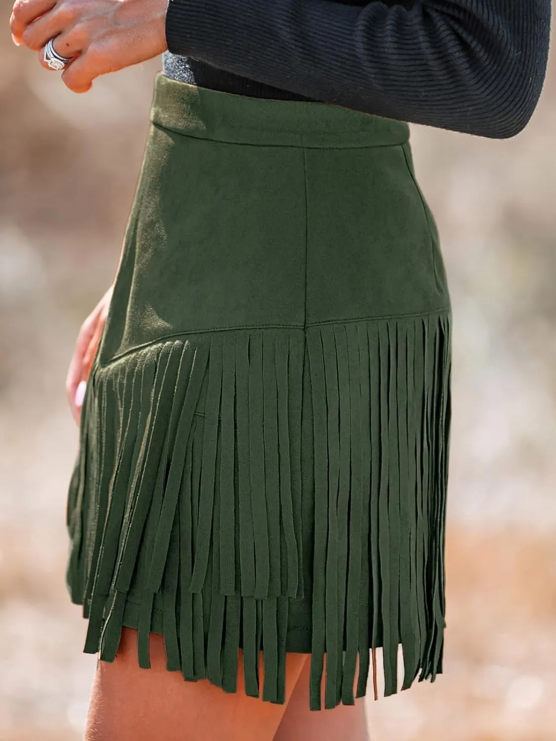CUPSHE Women Skirts Terra Cotta High Waist Fringe Mini Skirt Short Skirts