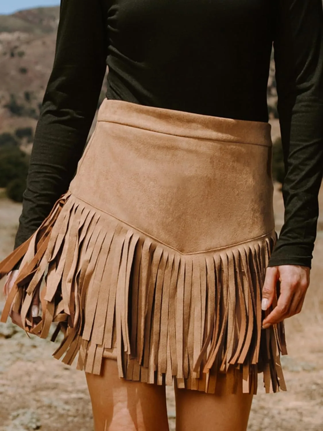 CUPSHE Women Skirts Terra Cotta High Waist Fringe Mini Skirt Short Skirts
