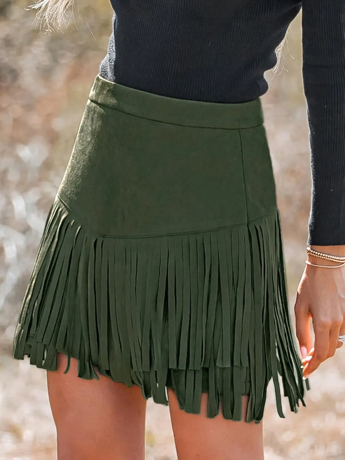 CUPSHE Women Skirts Terra Cotta High Waist Fringe Mini Skirt Short Skirts