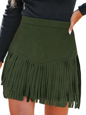 CUPSHE Women Skirts Terra Cotta High Waist Fringe Mini Skirt Short Skirts