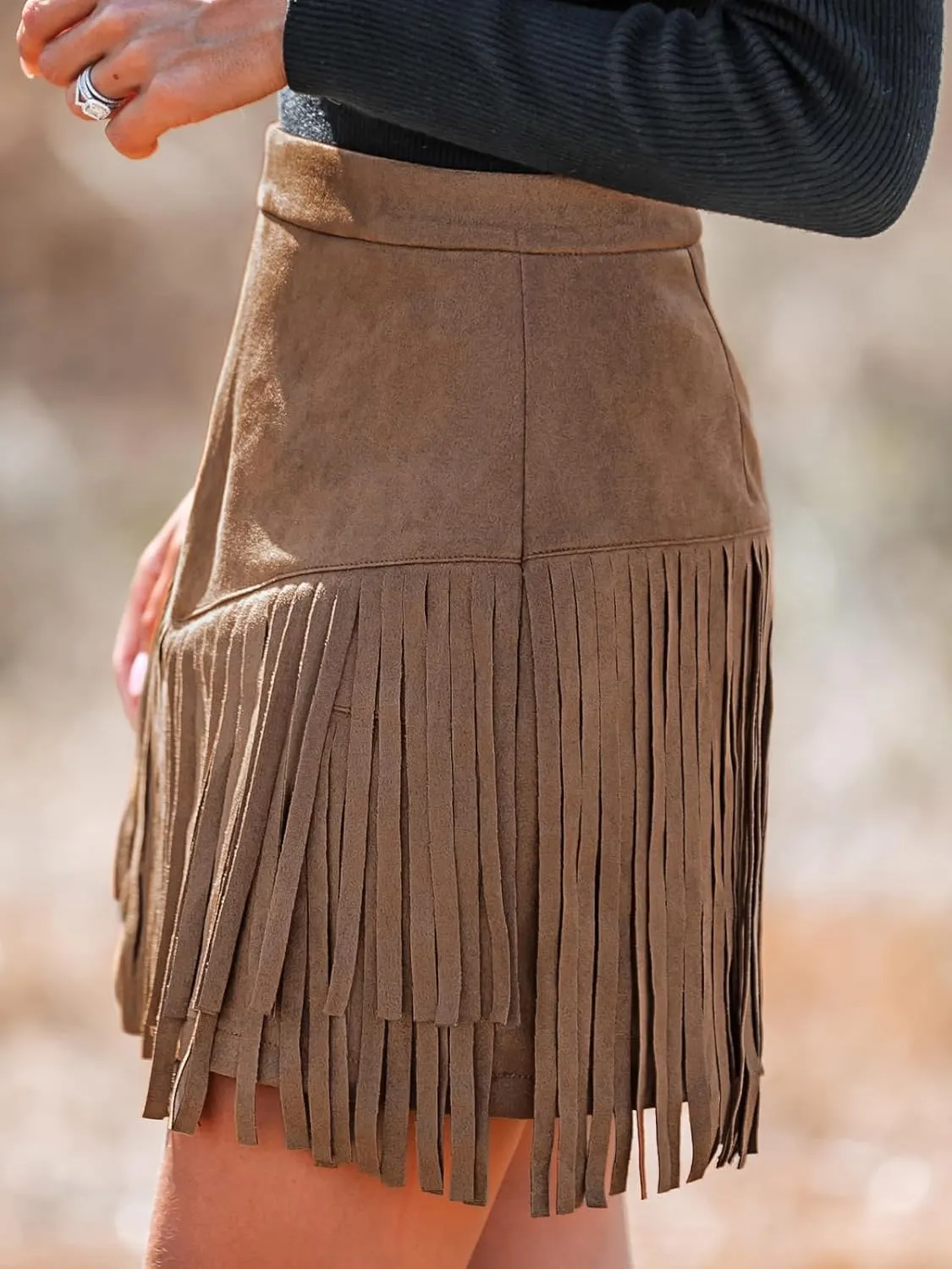 CUPSHE Women Skirts Terra Cotta High Waist Fringe Mini Skirt Short Skirts