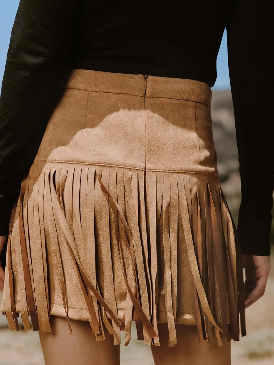 CUPSHE Women Skirts Terra Cotta High Waist Fringe Mini Skirt Short Skirts
